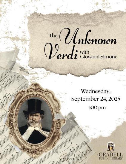 A portrait of a person wearing a top hat with a background of music sheets.