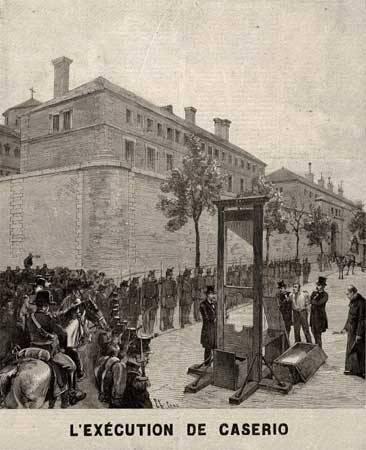 Drawing published in the press depicting the execution of the anarchist Sante Caserio (1894)