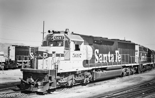 Atchison, Topeka and Santa Fe Railway (ATSF) 5697 was at the engine house in Barstow, CA on Sunday, October 20, 1974.