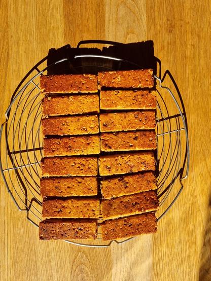 Gitter mit selbstgemachte 16 Müsliriegeln.