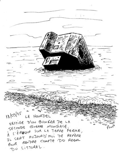 Croquis dessinés lors d'un voyage de quelques jours en Baie de Somme, dans le nord de la France. On voit ici les vestiges d'un bunker de la seconde guerre mondiale sur la plage du Hourdel.

Sketches drawn during a few days' trip to the Bay of Somme in northern France. Here we see the remains of a World War II bunker on the beach at Le Hourdel.