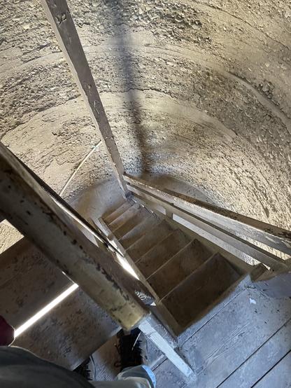 The wooden stairs inside the tower.