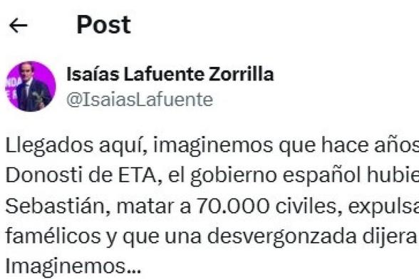 El tuit de Isaías Lafuente. ()