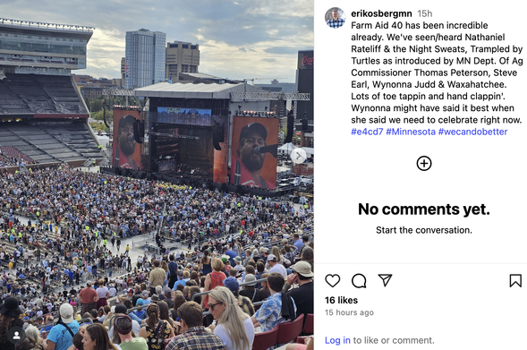 A screenshot from erikosbergmn off of Instagram showing the crowd at FarmAid 40 on 20 Sep 2025