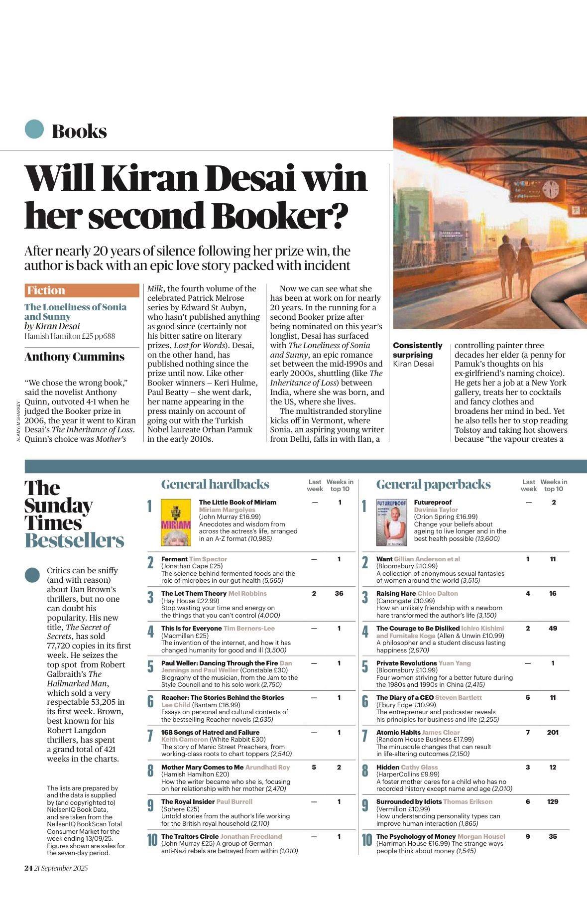 The print edition of the Sunday Times Bestsellers list. This Is For Everyone by Sir Tim Berners-Lee is placed fourth.