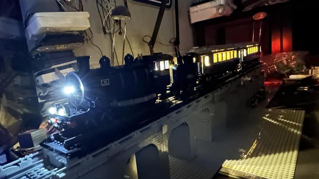 Same set again but now in the dark with the light kit lighting it up outside and in.