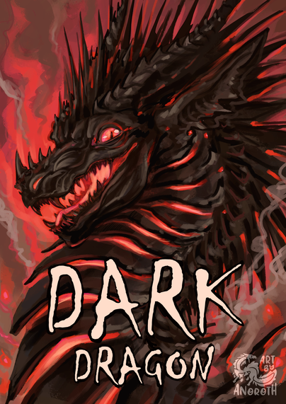 dark dragon poster by anoroth showing a portrait of a black dragon on a red background