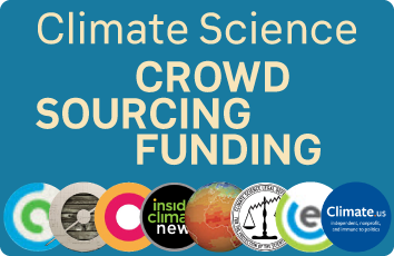 Artwork for the Skeptical Science fundraising page "Climate Science Crowd Sourcing Funding."
A row of logo medallions for various non-profits defending climate science adorns the lower edge of the image.