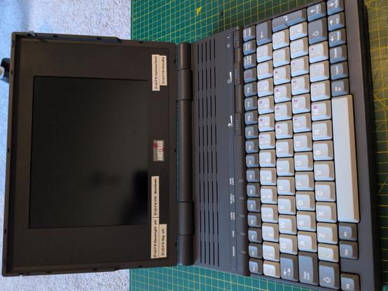 Amstrad ANB386SX20 laptop from 1991, opened but turned off