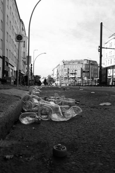 The detritus of plastic cups after all the runners have gone
