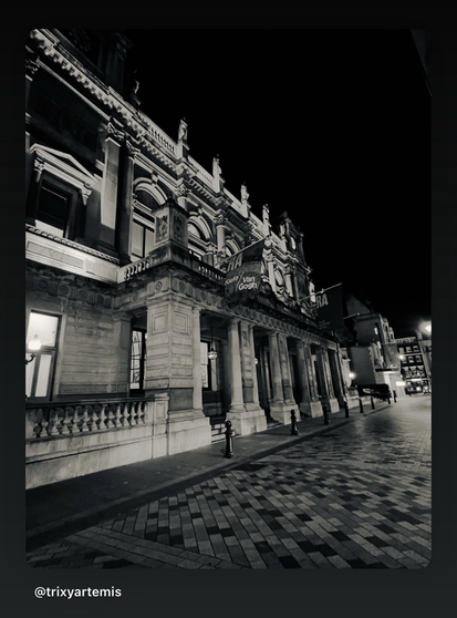 Black and white photograph of the rear façade of the Royal Academy of Arts in London, showing the building’s architectural symmetry with tall sash windows, stone cornices, and a plain exterior wall. No courtyard is visible, emphasising the stark elegance of the structure’s back side.