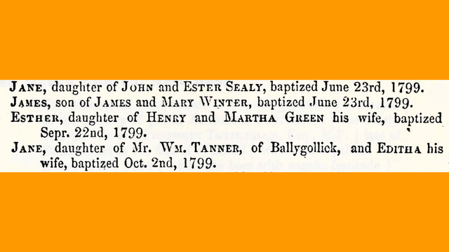 Transcripts of parish register entries.