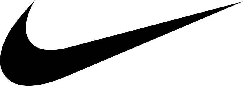 B&W image of the trademark Nike “swoosh” logo