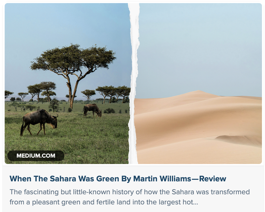 image split between a (formerly) green sahara, and the currently plantless sahara.