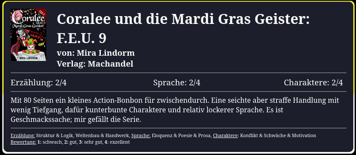 Mit 80 Seiten ein kleines Action-Bonbon für zwischendurch. Eine seichte aber straffe Handlung mit wenig Tiefgang, dafür kunterbunte Charaktere und relativ lockerer Sprache. Es ist Geschmackssache; mir gefällt die Serie.