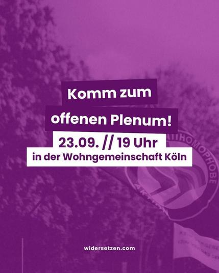 komm zum offnen Plenum!

23.09// 19 Uhr
in der Wohngemeinschaft Köln