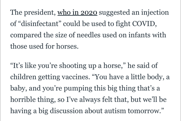 Speaking like a small child, President trump discusses his views on vaccinations and pumping things and horses