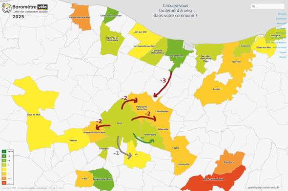 Enquête 2025 : Circulez-vous facilement à vélo dans votre commune ?
2 crans moins "facile" pour les habitants de 5 villes périphériques qu'en ville centre.