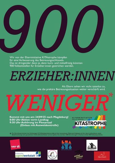 Sharepic der Elterninitiative Kitastrophe. Aufruf zum Protest am 24.09.25 um 8:00 Uhr vor dem Landtag in Magdeburg und um 9:30 zur öffentlichen Anhörung im Plenarsaal.