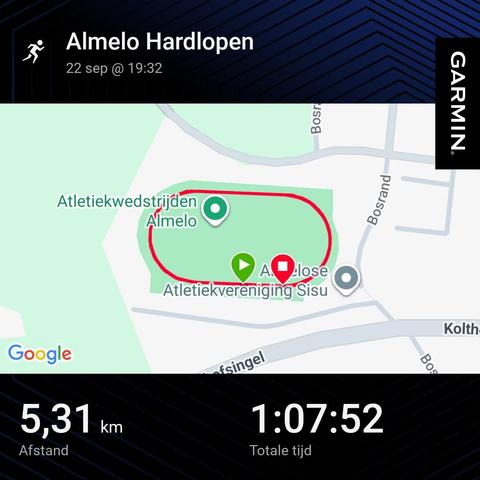 Routemap of running training at the running club SISU in Almelo NL