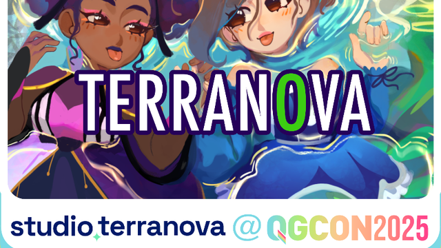 An image of a black and white girl holding hands and smiling at each other. Text says, Terranova. Studio Terranova is at QGCon in Montreal.