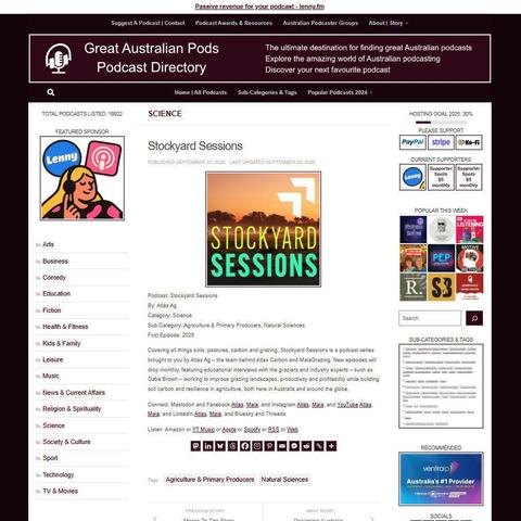 Stockyard Sessions
Screenshot of the podcast listing on the Great Australian Pods website