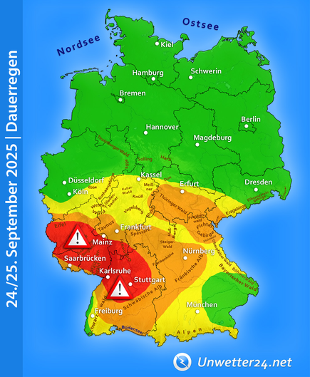 Unwetterartiger Dauerregen am 24. und 25. September 2025