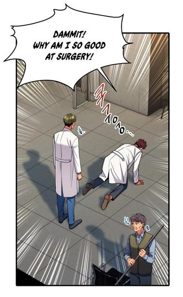 Panel from Medical Return, a Korean webcomic. MC is on his hands and knees, frustrated, screaming, "DAMMIT! WHY AM I SO GOOD AT SURGERY!"