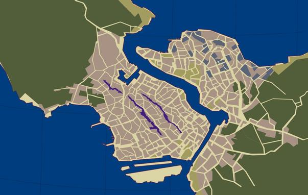 Mapa de Piltover vectorial, incompleto. Le faltan zonas rojas, puentes, el Hexgate, la prisión de Stillwater, la Gold Way, las etiquetas y la rosa de los vientos. Y posiblemente edificios.
