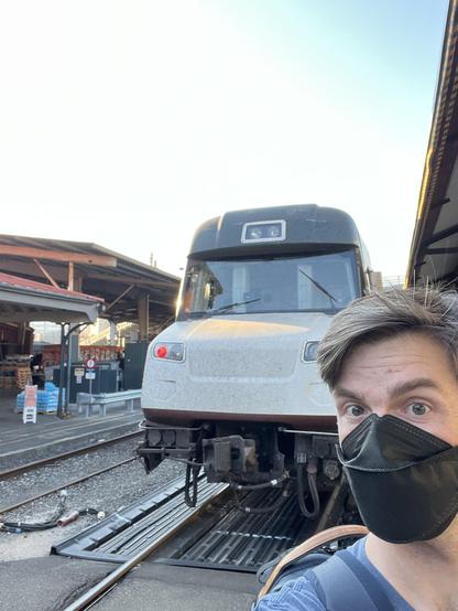 Me in front of the weird looking cab car of Amtrak’s cascades Talgo trainset