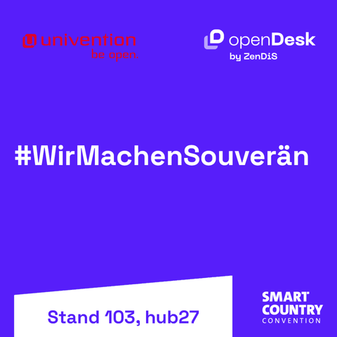Header WirMachenSouverän auf der Smart Country Convention mit Logos vom ZenDiS und Univention