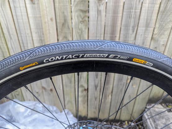 Close-up photo of a Continental Contact Urban 37-622 bicycle tyre.