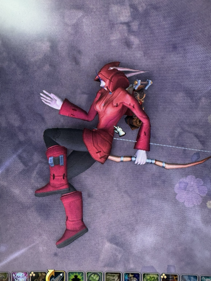 A world of Warcraft character lays in the floor in her stunning red rain gear and boots. But she’s dead so that’s not fun.