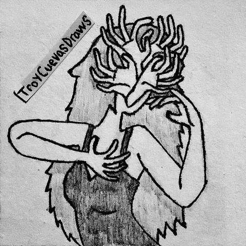 A lady posing as hands comes out of her face