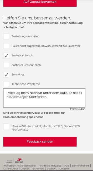 Feedbackformular DPD