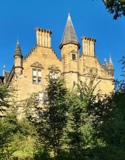 A Scots Baronial engineering building looking like a fairytale castle.