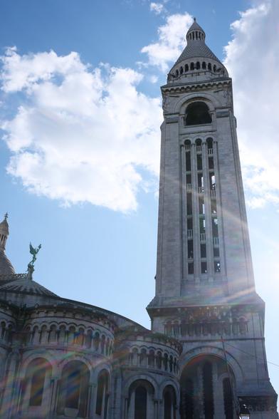 Low angle photo of the bell tower of the Sacrée Cœur in Paris