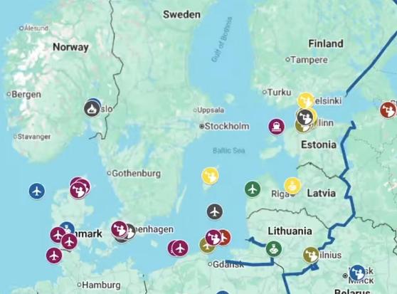 Pins of the Baltic Sea region from ”The Enforcer” milblogger channel on wed 24th Oct 2025