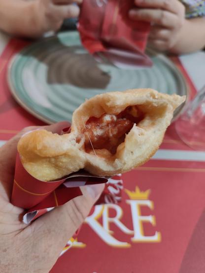 "Fritta" - a pizza like deep fried pocket snack with smoked mozzarella and pork