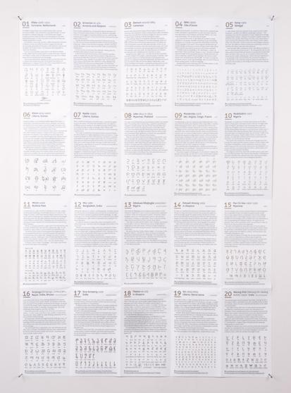 20 examples of writing systems that have been dreamed by their creators. Each of them is introduced by a short dream-narrative written by Tim Brookes and show some samples of the letters or signs in Pantone gold.