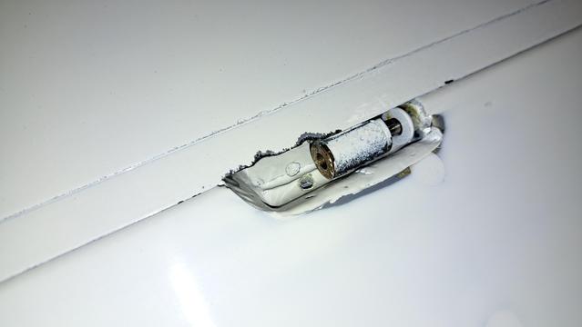 Closeup view of the pintle/gudgeon pair that will be the retainer that handles side loads. (The retaining plug has not yet been installed in this photo. See next photo.)