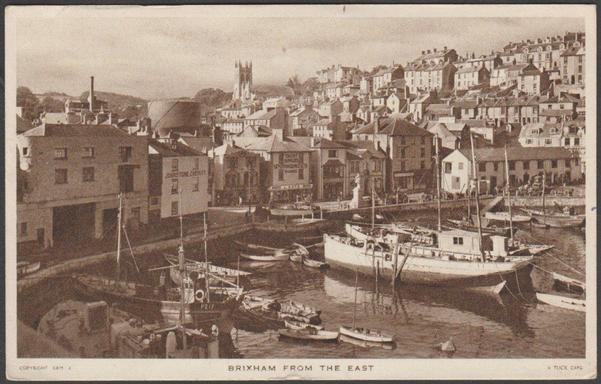 Printed sepia postcard showing a view of Brixham in Devon.

Published by Raphael Tuck & Sons Ltd, No BXM 3, card first produced in 1939.

Postally used on 10 October 1947 with Brixham cancellation on orange 2d stamp and sent to Mr & Mrs Woodland, 9 Hillside Road, Newport, Isle of Wight.

Good condition, with slight corner bumps.