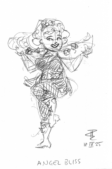 Live pencil sketch of burlesque artist