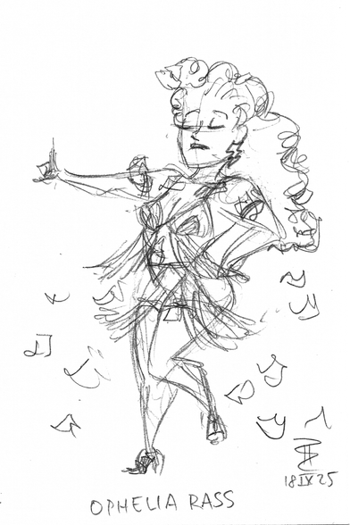 Live pencil sketch of burlesque artist