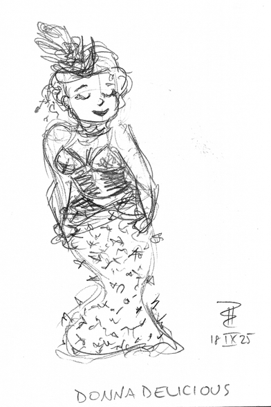 Live pencil sketch of burlesque artist