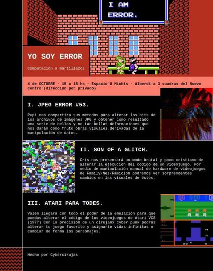 Yo soy error. Tres talleres de arte y computación. Hackeando imágenes jpeg y videojuegos 8 bit.
