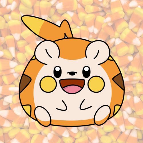 The Pokémon Togedemaru, colored to look like candy corn (with its usual gray hues replaced with orange).
