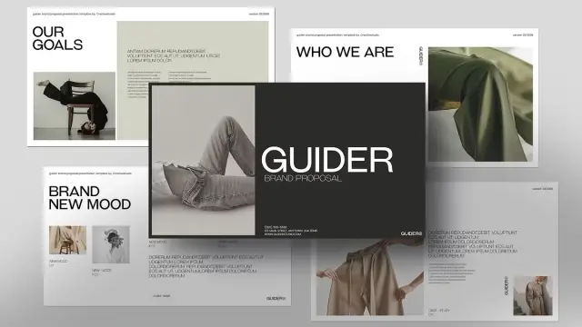 Guider Brand Proposal Presentation Template by evgenystudio for Google Slides, PowerPoint, Keynote, Adobe InDesign, Canva, and others.