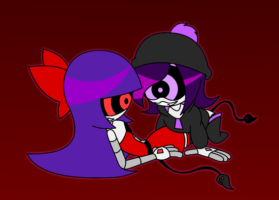 Mesmeric Doll and Uzi smiling as they hypnotize each other