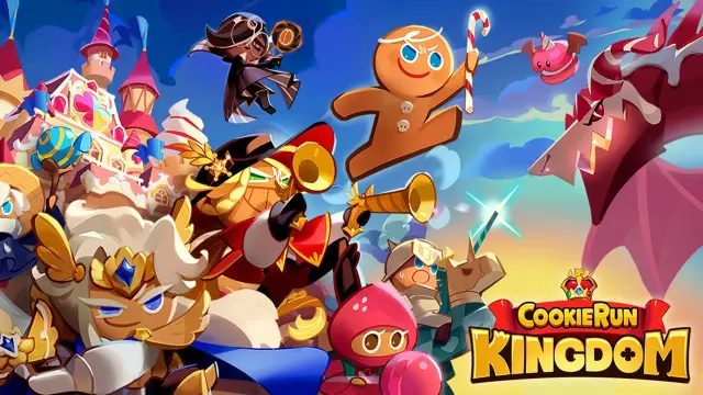 Cookie run kingdom splashscreen showing various cookie character